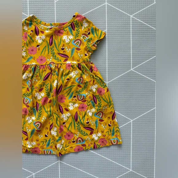 Wonder nation|Baby girl/toddler mustard yellow Floral play dress•Rainbow print - Picture 3 of 4